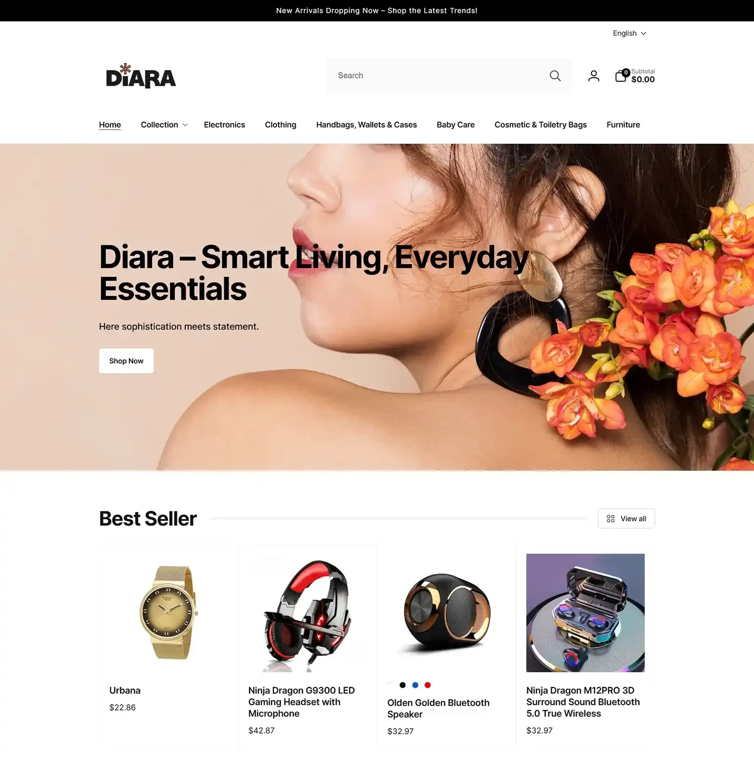 Diara — Shopify build by Digital TEN X, one store, five product worlds, kept high-end