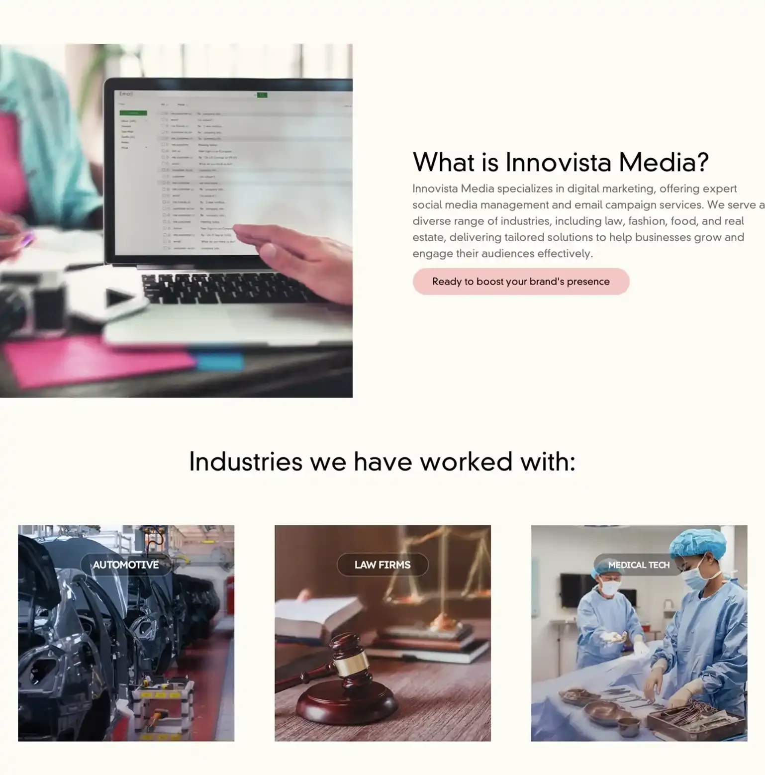 Innovista Media Shopify build — screen 1 of 2
