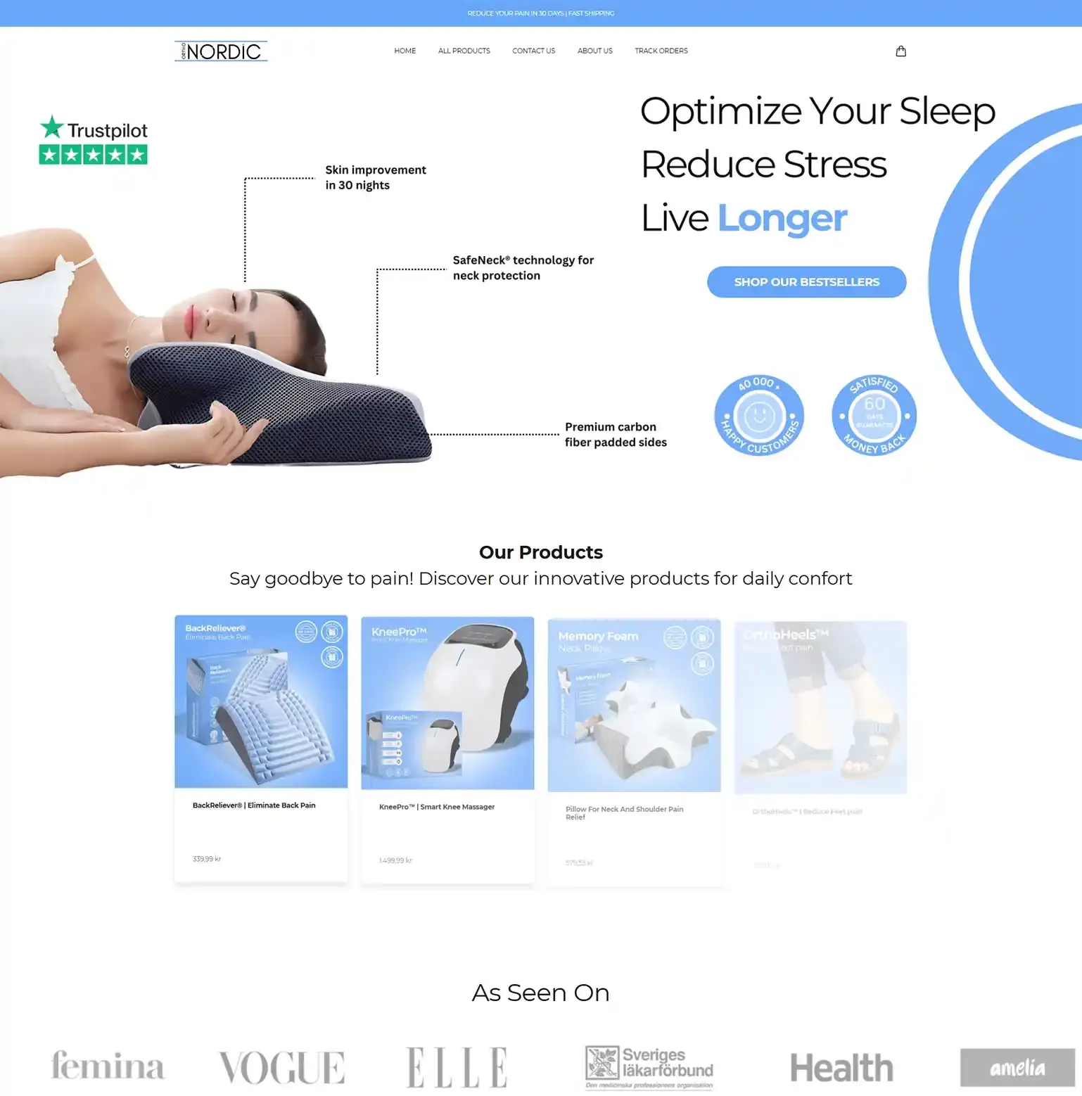 Ortho Nordic — Shopify build by Digital TEN X, pain-relief products, with the story to back them up