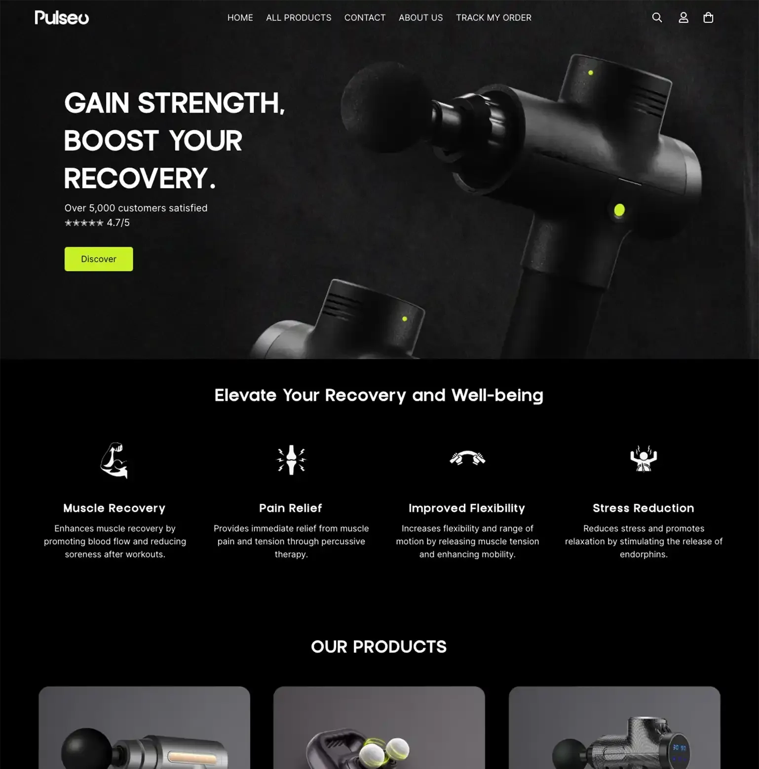 Pulseo — Shopify build by Digital TEN X, recovery products, given a premium home