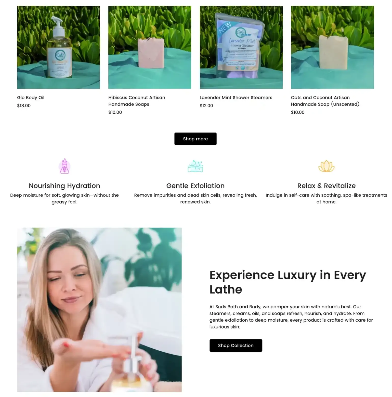 Suds Bath and Body Shopify build — screen 1 of 3