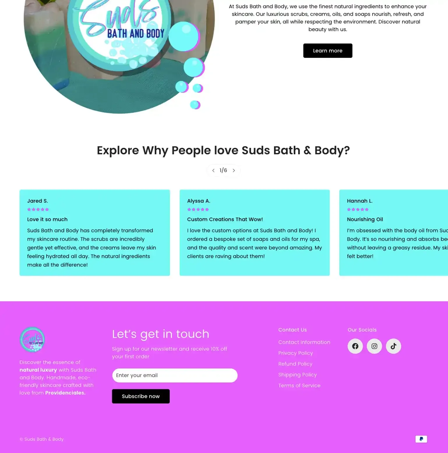 Suds Bath and Body Shopify build — screen 3 of 3